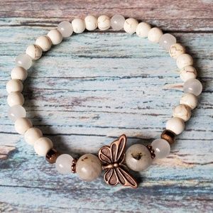 Bronze Butterfly Natural Stone Stretch Bracelet